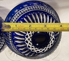 Cobalt Hungary Crystal Star Design 8.75” Wine Goblet Cut Stems Set Of 2 Unused
