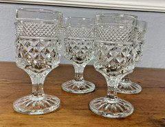 4 Sparkling Vtg Anchor Hocking Wexford 5.5″ Water Wine Goblets Diamond Pattern