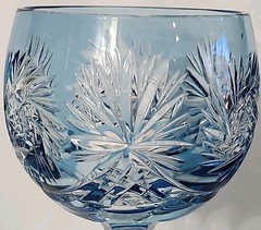 Vtg Rare Cut To Clear Turquoise Wine Glass Hobstar Pattern Kusak Glass Works EC