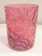 ANTIQUE VINTAGE FENTON DAISY & FERN CRANBERRY OPALESCENT GLASS TUMBLER 3 3/4″