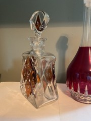 2 Vintage Cut-to-Clear Crystal Decanters~Topaz~Ruby or Cranberry