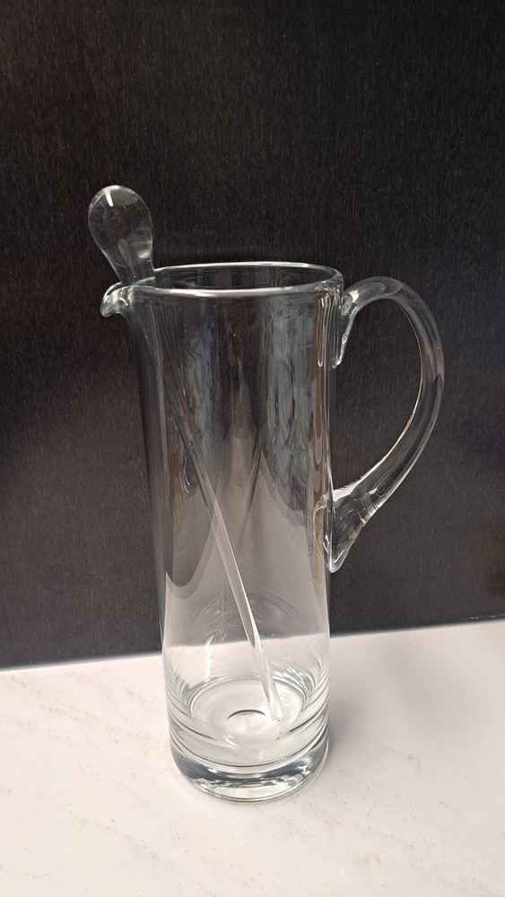Vintage Martini Cocktail Pitcher With Stirrer Sleek Modernist Clear Glass 11″