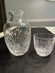 Waterford Style Crystal Vintage Tumble Up Bedside Carafe And Tumbler Glass