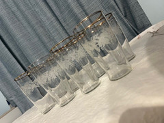 Bartlett Collins Etched Frosted Grapes 5″ Glasses Gold Trim Set of 8 Vintage