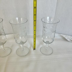 3 Vintage Parfait Glasses Etched Footed Floral Goblet MCM Dessert 8.5″ Tall