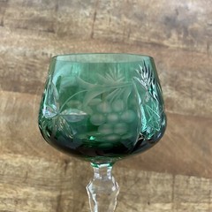 2 Vtg Ajka Emerald Green Crystal 8” Goblet Glasses Cut To Clear Bohemian Czech