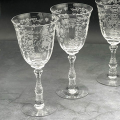 Vintage Fostoria Crystal Navarre Set of 5 Etched Floral Water Goblets 7 5/8″