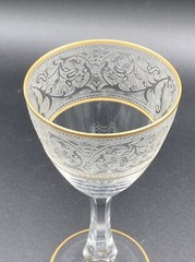 Glastonbury Lotus Brocade, Gold Trim: Wine Goblet 6″ Tall