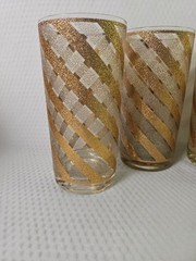 Mid-Century Gold and Frosted Swirl Glasses Set of 4 Barware High Ball Glasses