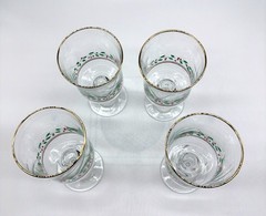 Set Of 4 Libby Vintage Christmas Holly & Berry Water Goblets With Gold Rim