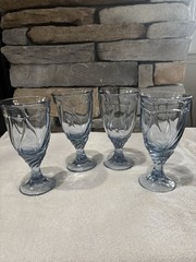 NEW Noritake Sweet Swirl Blue Coastal Country Tea/Wine/Water Glasses Goblets (4)