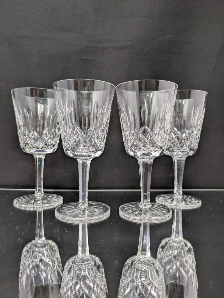 MINT! Set/FOUR 6 7/8″ Lismore by Waterford WATER GOBLET Glasses VINTAGE Crystal
