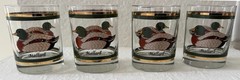 4 VTG 70’s Libbey’s Mallard Duck Whiskey old fashioned glasses 10k gold
