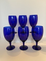 Set of 6! Libbey Premiere Iced Tea Goblet Glasses Footed Cobalt Blue 16 Oz
