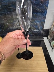 2 MIKASA GALLERIA FK701 OPUS BLACK CALA LILY COORDINATING CHAMPAGNE FLUTES 10″