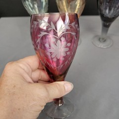 Bohemian Cut to Clear Set of 4 Cocktail Glasses Czech 6.5″, 4 colors, 8oz.
