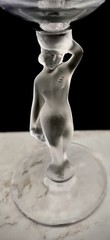 Bayel Crystal Venus Bacchante Wine Glass France Frosted Nude Figural Stem Goblet