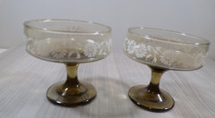 Vintage Retro Libbey Smoke Glass Sherbert White Flower Daisy Stemware