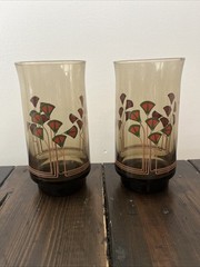 Vintage Pair Libbey Smokey Black Ginseng Glasses
