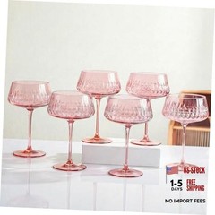Pink Martini Glasses Set of 6, Hand Blown Cocktail Glass 14Oz, Vintage-Pink