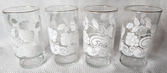 Vintage White Rose Design Drinking Glasses With Gold Rim H 5″ 12oz