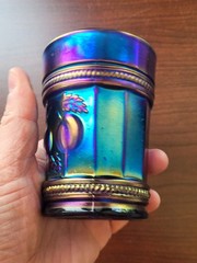 WOW ELECTRIC Blue Northwood Carnival Glass Peach Pattern Tumbler
