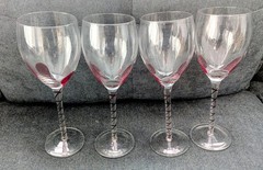Pier 1 Hand Blown Wine Glasses Red Laced Ribbon Stem 9″ Set Of 4