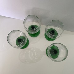 Set Of 4 Green Stem Roemer Wine Glasses Marked France
