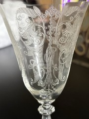 Antique Tiffin Franciscan Goblet Glass Blown Lovelace Etched 8 oz set of 4 USA