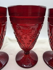 Set of 4 Fenton Ruby #1720 Flower Windows Footed Ice Tea Tumblers