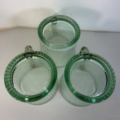 Vintage Anchor Hocking Green Dimpled Glass Coffee Mugs Set of 3 Retro Glasses