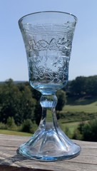 Vintage Tiara Indiana Glass Ice Blue Chalice The Last Supper Footed 7” Tall