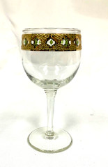 1 VALENCIA Culver 5.75″ tall WINE Glass 6 oz Green Diamond 22 KT Gold