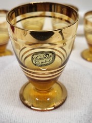 Set of 6 NWT 1950’s CZECH BOHEMIAN GOld BAND CRYSTAL GLASS CORDIALS Shot Glass