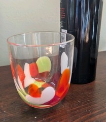 Hand Blown Art Glass Tumbler Confetti Pebble 4” Murano Style Votive Holder