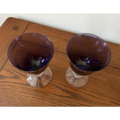 Set of 2 Purple Wine Glasses Water Goblets w/ Clear Ball Stem