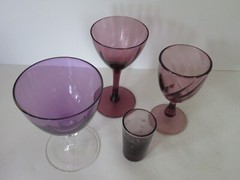 Lot of 4 assorted Amethyst glass shot and coctail glasses MCM barware purple