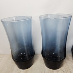 Set of 4 Vintage Libbey Apollo Blue Smoke Drinking Glasses Tumblers Curved 6 in