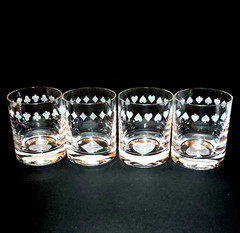 GODINGER BLACKJACK DOUBLE OLD FASHIONED GLASSES, Etched Lead Crystal, 12oz, 4PCS
