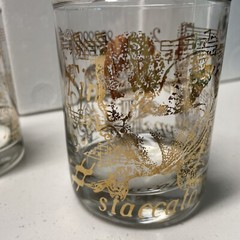 7 Drinking Glasses – Staccato Cupid With Music Score Notes In Gold – Mint Cond.