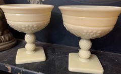 Mid Century Imperial Glass Chroma Custard Uranium Glowing Wine Goblets Vintage