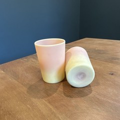 Pair of Mt Washington Satin Burmese Pink & Yellow Ombre Gradient tumblers