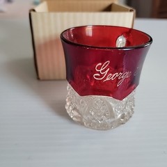 Vintage Flashed Ruby Glass Souvenir Mug George Huffman Engraved