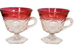 2 Ruby Red Flash Thumbprint 3 1/2″ Fluted Cups With Handle