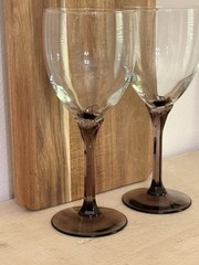 Libbey Domaine Purple Amethyst Stem Tulip Goblet Wine Glasses Vintage Set Of 2