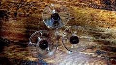 Vintage 1950s Rare Cordial Glasses with Red Ball Stem Set Of Three 3 1/2” Tall
