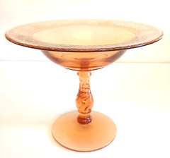 Vintage Fostoria 1920-1930 Twisted Stem Amber Compote Seville Pattern 6″ Tall