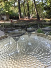 6 Sasaki Coronation Smoke Gray Olive Green Goblets Wine Glasses MCM Coupes 5″