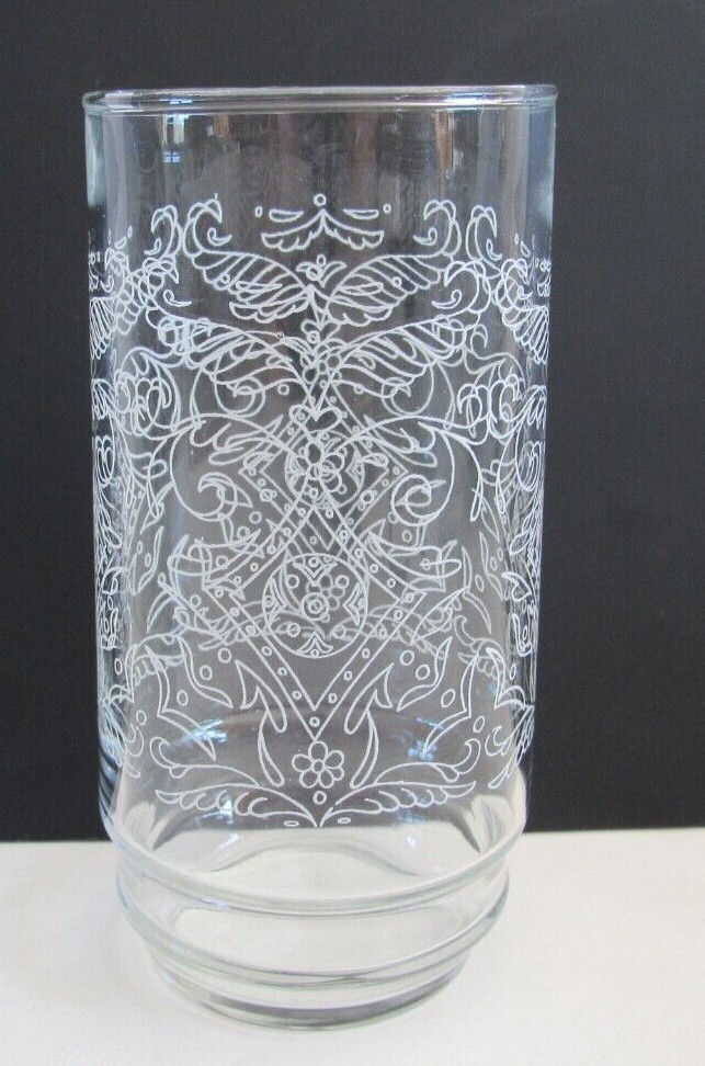 Vintage Indiana Glass Flat Tumbler Recollection White Decal 16, 12, and 10 ounce