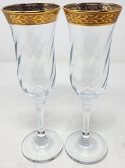 Pair Tiffin Franciscan Minton 24K Gold Encrusted Crystal Champagne Coupe Glasses